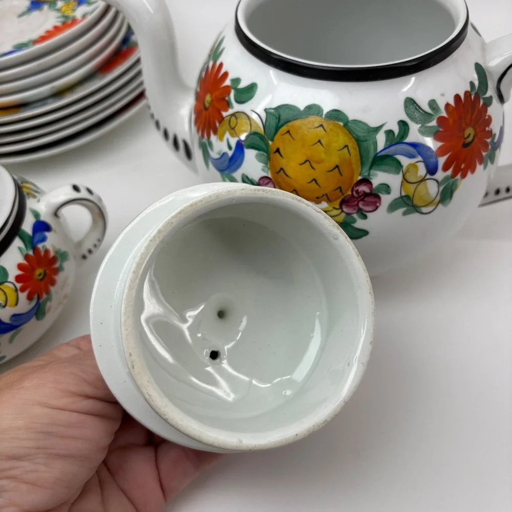 Vintage H. & N. Germany De Luxe Porcelain Teapot Floral Fruit Hand Painted T 795